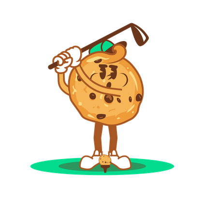 Cookie character mid golf swing