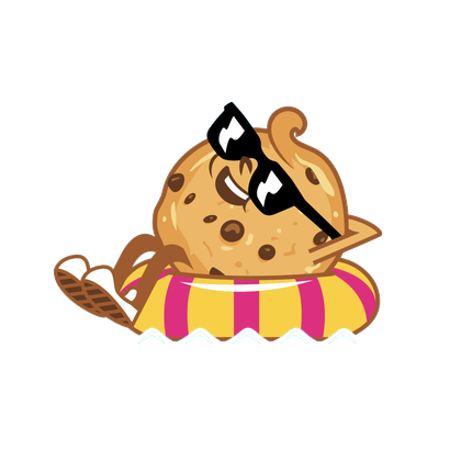 Cookie character floating in a pool ring